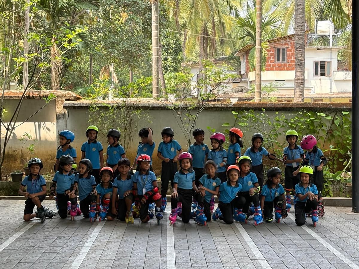 Students practicing Roller Skating with safety gear at Kids covE School